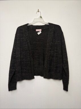 Sweet Kizz Black Metallic Open-Front Cardigan